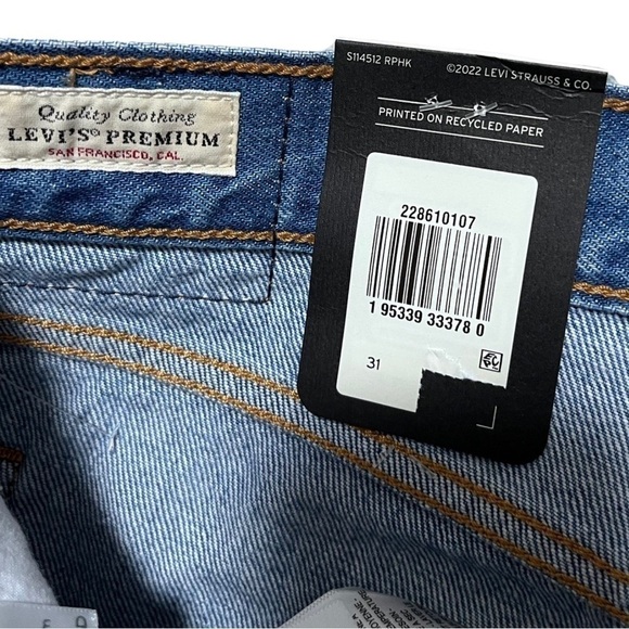 Levi’s Wedgie Straight Distressed Jeans Size 31 Blue Button Fly Rigid Denim NEW - Picture 10 of 10